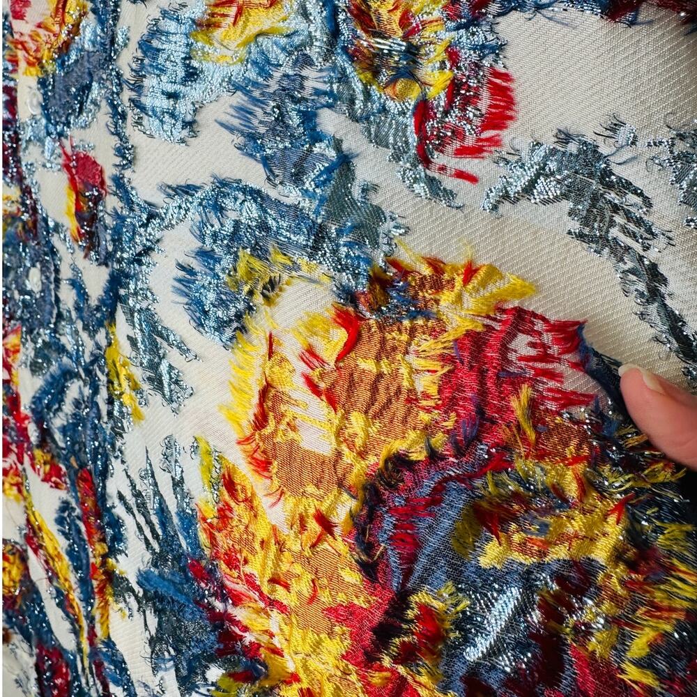 Libertine Cream Red Blue Gold Metallic Embroidered Button  Short Sleeve Shirt L - Picture 3 of 12